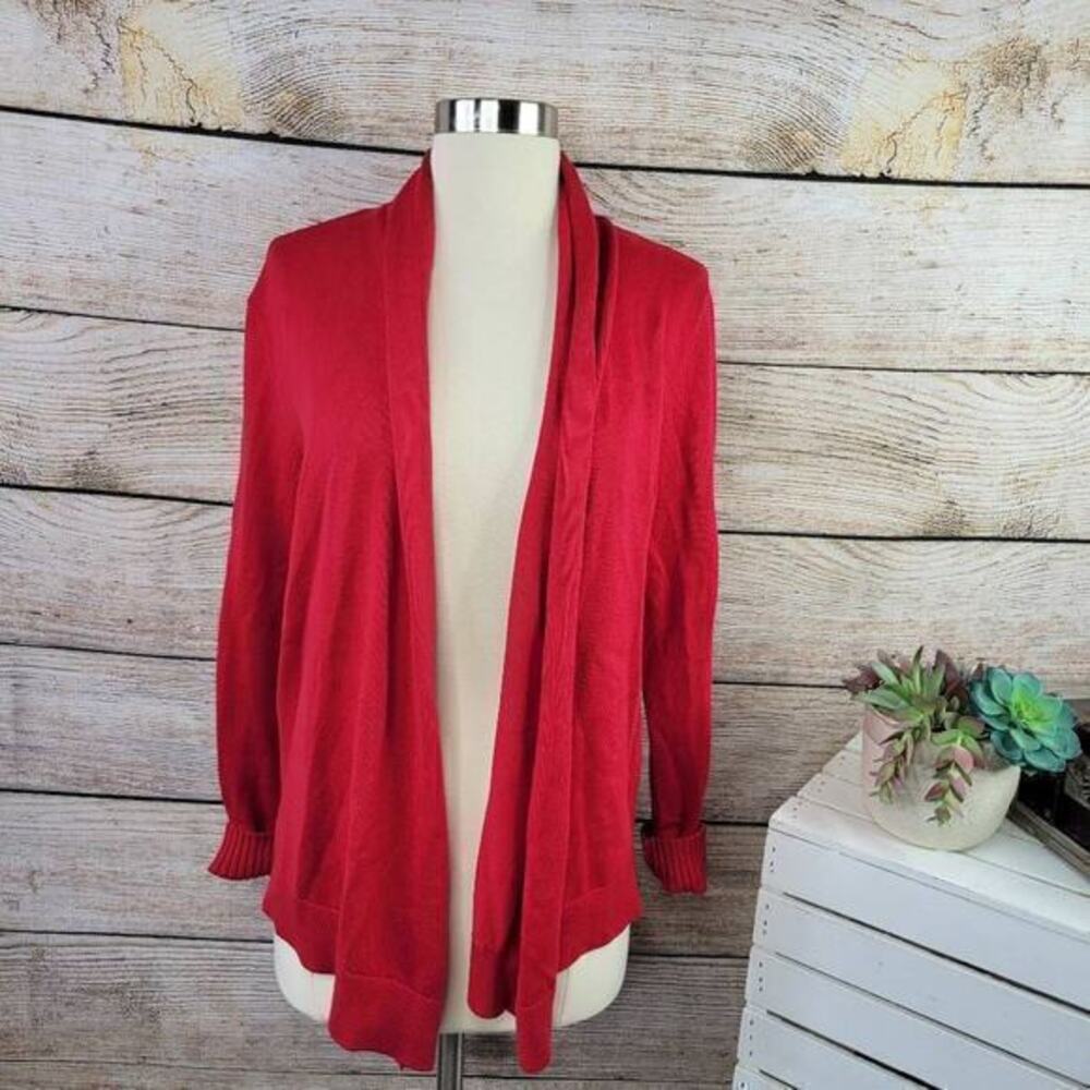 Lands End Women's Cotton Modal Open Drape Cardigan Red‎ Size Medium